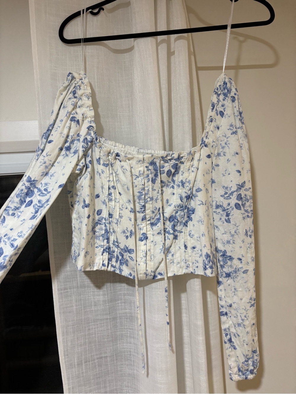 Joie White and Blue Floral Off-Shoulder Corset Blouse